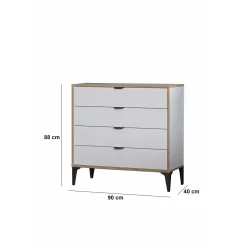 Commode blanche 4 tiroirs moderne BYRON