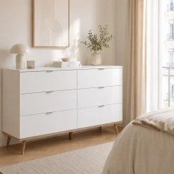 Commode blanche 6 tiroirs style scandinave ALVA
