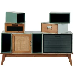 Commode bleue/verte 2 tiroirs 2 portes 4 niches LAMPHUN
