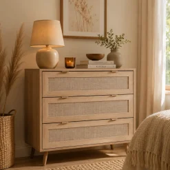 Commode bohème 3 tiroirs effet rotin SONA