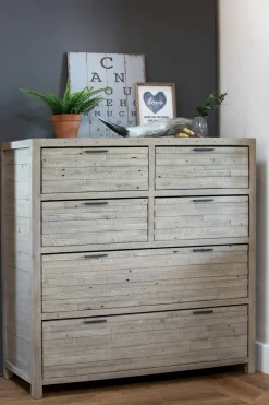 Commode bois recyclé grisé 6 tiroirs SIENNE