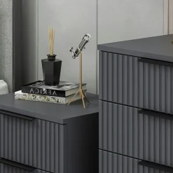 Commode chambre 4 tiroirs, façade grise rainurée BYRON