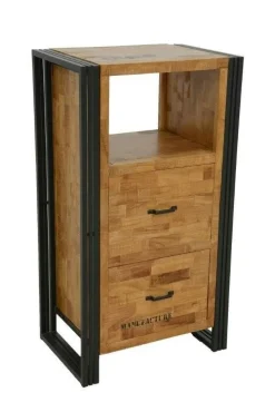 Commode / Chiffonnier hévéa recyclé naturel et métal noirci 2 tiroirs 1 niche 60X40X110cm DOCKER