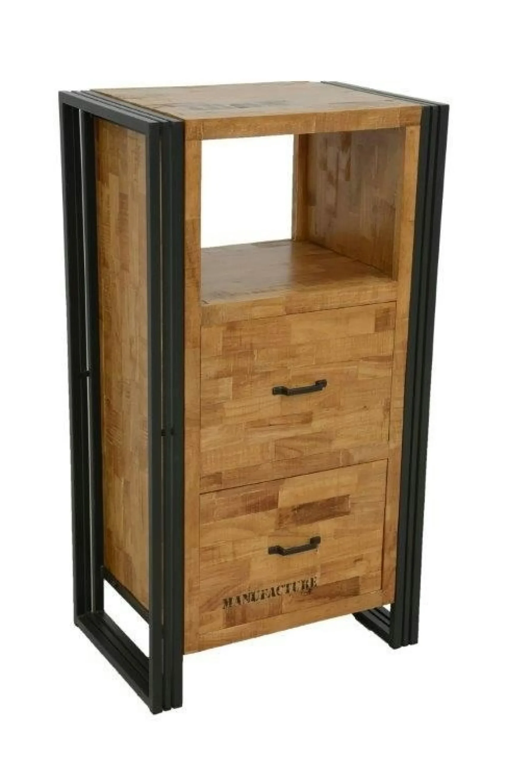 Commode / Chiffonnier hévéa recyclé naturel et métal noirci 2 tiroirs 1 niche 60X40X110cm DOCKER