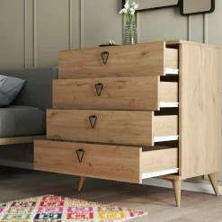 Commode de chambre 4 tiroirs effet bois clair MARFA