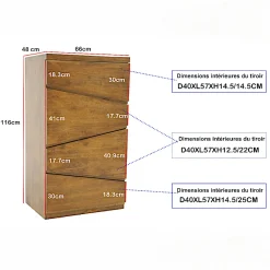 Commode destructurée hévéa 4 tiroirs 110cm OLGA