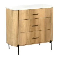 Commode en bois de manguier et marbre 3 tiroirs MASSA