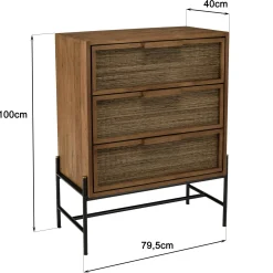 Commode en teck recyclé 3 tiroirs tressage coco SWING