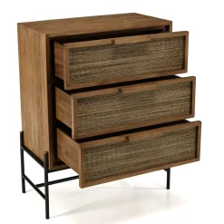 Commode en teck recyclé 3 tiroirs tressage coco SWING