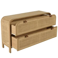 Commode forme arrondie en mindi et rotin naturel 2 tiroirs TIVARO