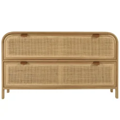 Commode forme arrondie en mindi et rotin naturel 2 tiroirs TIVARO