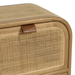 Commode forme arrondie en mindi et rotin naturel 2 tiroirs TIVARO