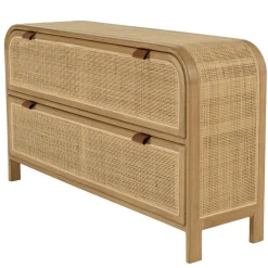 Commode forme arrondie en mindi et rotin naturel 2 tiroirs TIVARO