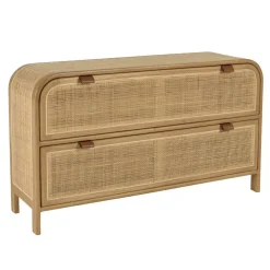 Commode forme arrondie en mindi et rotin naturel 2 tiroirs TIVARO