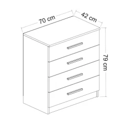 Commode grise moderne 4 tiroirs, poignées noires MARFA