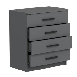 Commode grise moderne 4 tiroirs, poignées noires MARFA