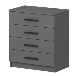 Commode grise moderne 4 tiroirs, poignées noires MARFA