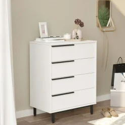 Commode haute blanche à détails noirs, 4 tiroirs JENA