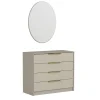 Commode moderne beige 4 tiroirs, miroir assorti BYRON