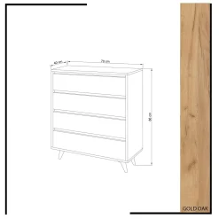 Commode moderne effet chêne 4 tiroirs blancs BYRON