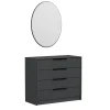 Commode moderne grise 4 tiroirs, miroir assorti BYRON