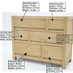 Commode moderne hévéa 6 tiroirs 120cm OLGA