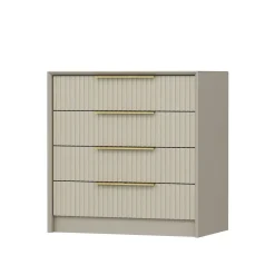Commode moderne 4 tiroirs beige, façade rainurée BYRON