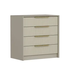 Commode moderne 4 tiroirs beige, façade rainurée BYRON