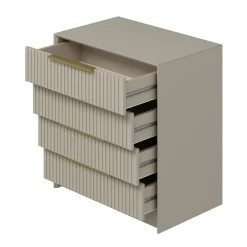 Commode moderne 4 tiroirs beige, façade rainurée BYRON