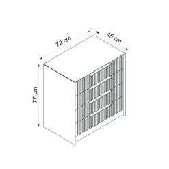 Commode moderne 4 tiroirs beige, façade rainurée BYRON