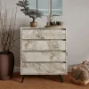 Commode moderne 4 tiroirs effet marbre, pieds noirs MARFA