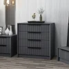 Commode moderne 4 tiroirs grise, façade rainurée BYRON