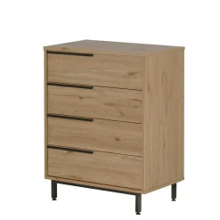 Commode rangement 4 tiroirs à détails noirs, effet bois JENA