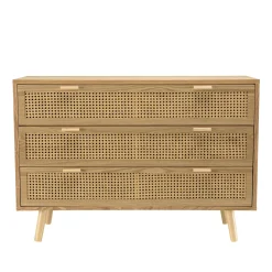 Commode 3 tiroirs bois clair et cannage ALGA
