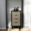 Commode 4 tiroirs bois et métal décor oriental