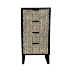 Commode 4 tiroirs bois et métal décor oriental