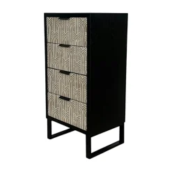 Commode 4 tiroirs bois et métal décor oriental