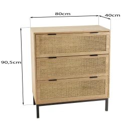 Commode 3 tiroirs cannage en rotin 80 cm PALMA