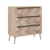 Commode 3 tiroirs décor bois motif chevron ALVA