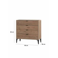 Commode 4 tiroirs décor pin moderne BYRON