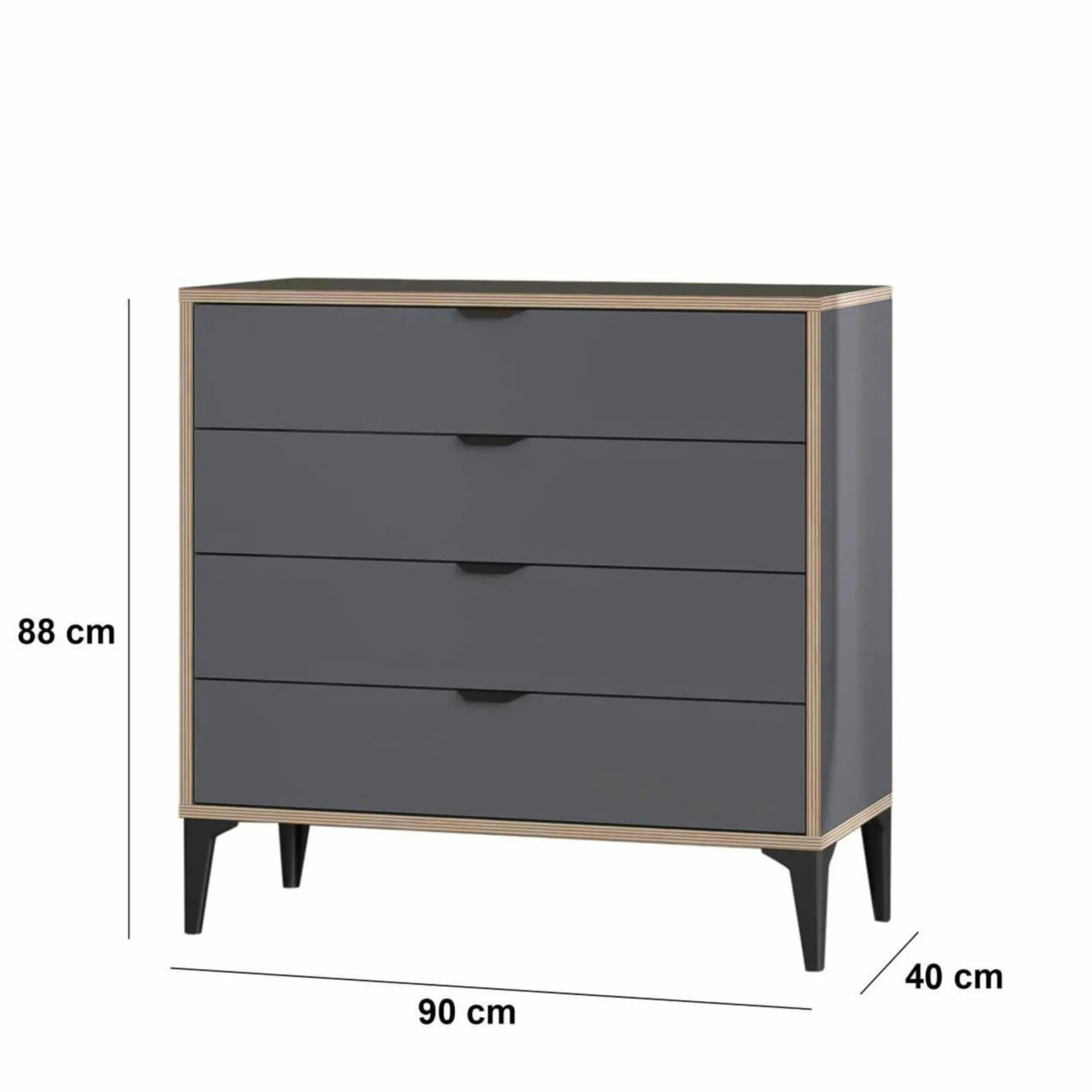 Commode 4 tiroirs gris foncé moderne BYRON