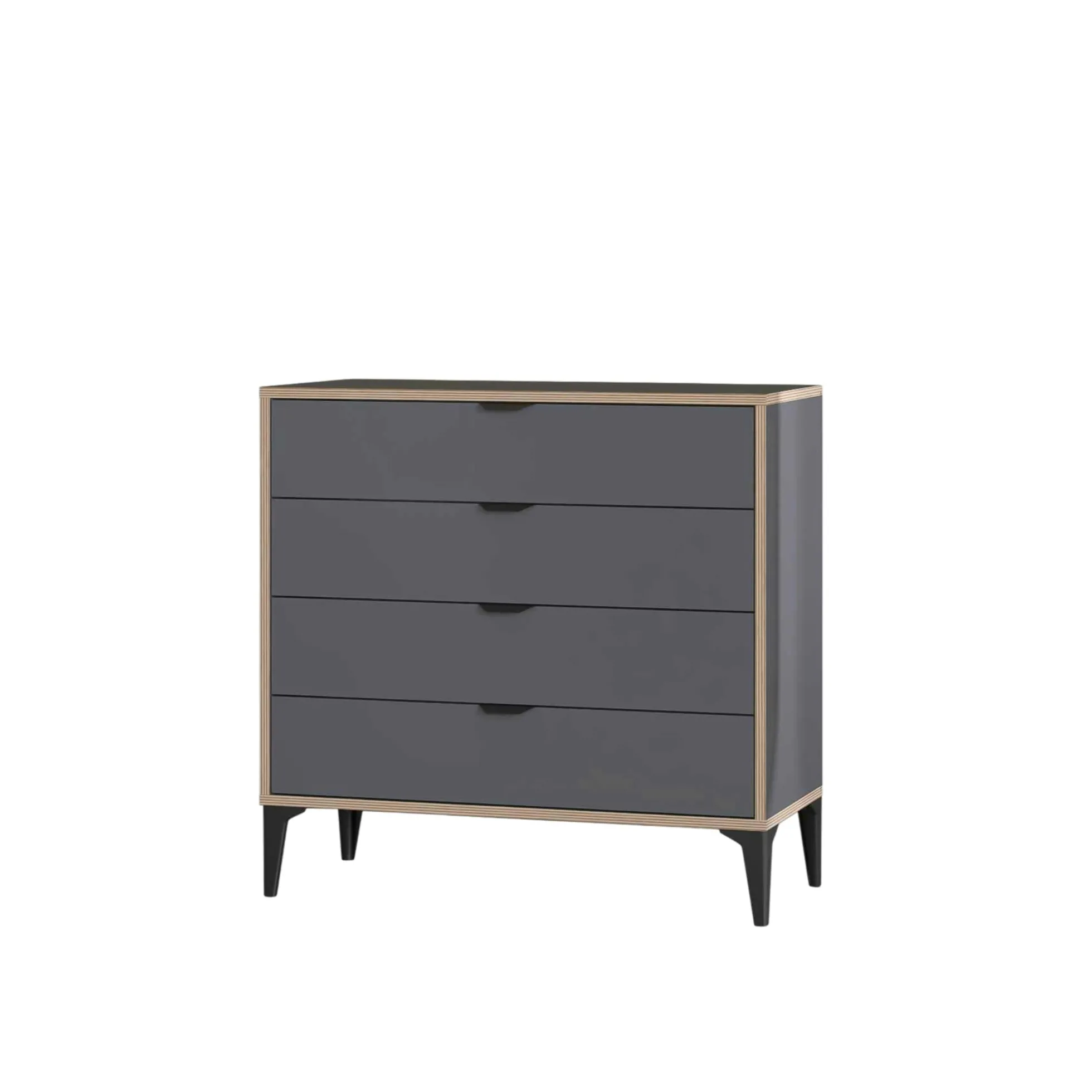 Commode 4 tiroirs gris foncé moderne BYRON