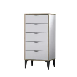 Commode étroite blanche 5 tiroirs BYRON