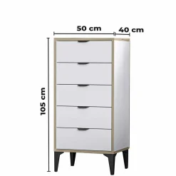 Commode étroite blanche 5 tiroirs BYRON