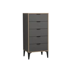 Commode étroite gris foncé 5 tiroirs BYRON