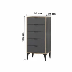 Commode étroite gris foncé 5 tiroirs BYRON