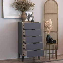 Commode étroite gris foncé 5 tiroirs BYRON