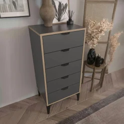Commode étroite gris foncé 5 tiroirs BYRON