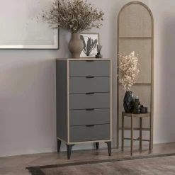 Commode étroite gris foncé 5 tiroirs BYRON