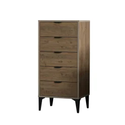 Commode étroite 5 tiroirs décor pin BYRON